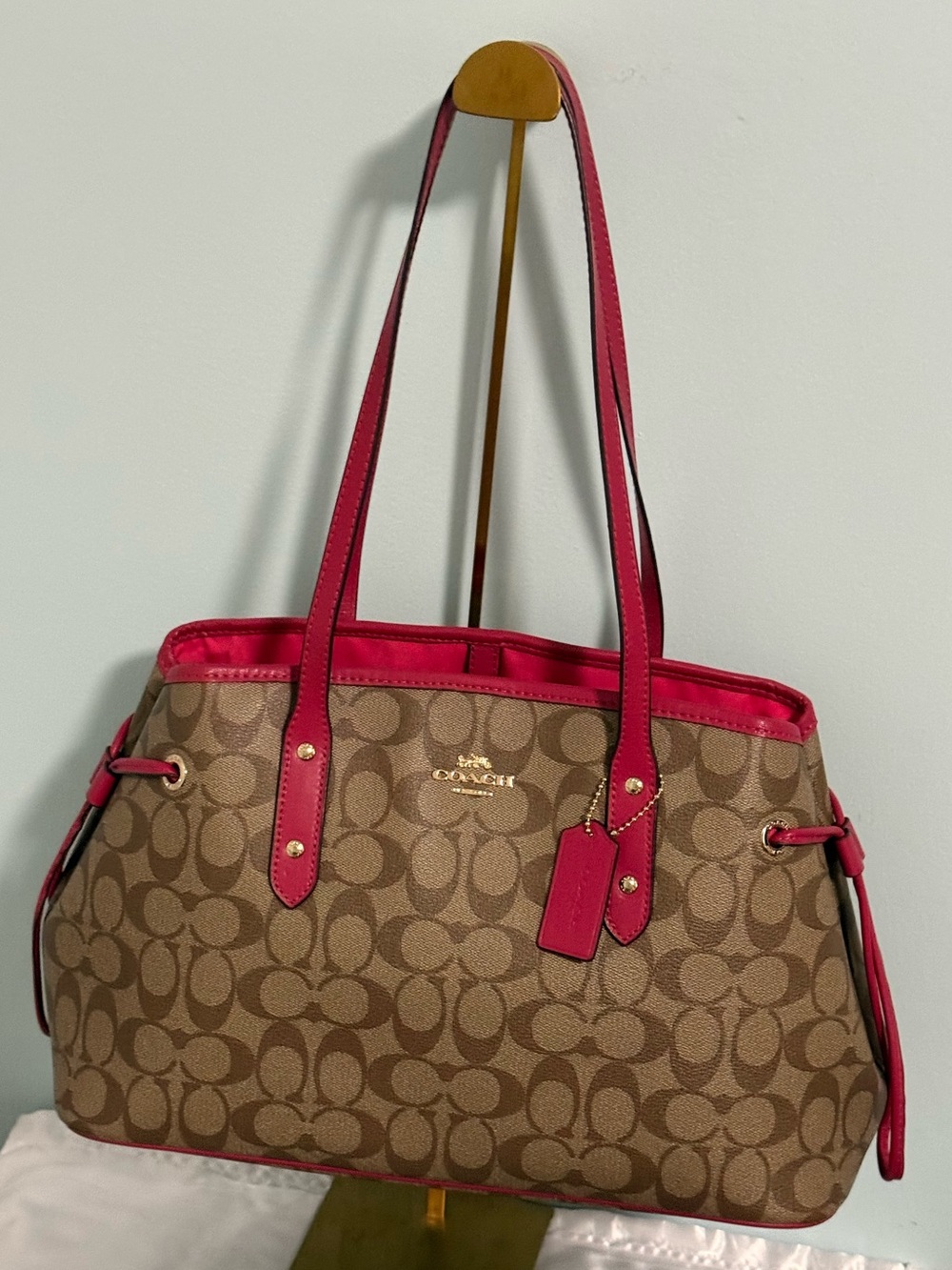 Coach Brown Signature Tote with Pink Trim and Hangtag! NWT FULL INCLUSION!
